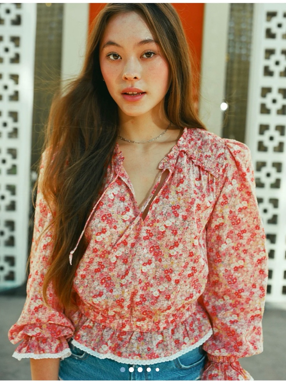 American Eagle Long Sleeve Floral Smocked Blouse Cottagecore- Size M